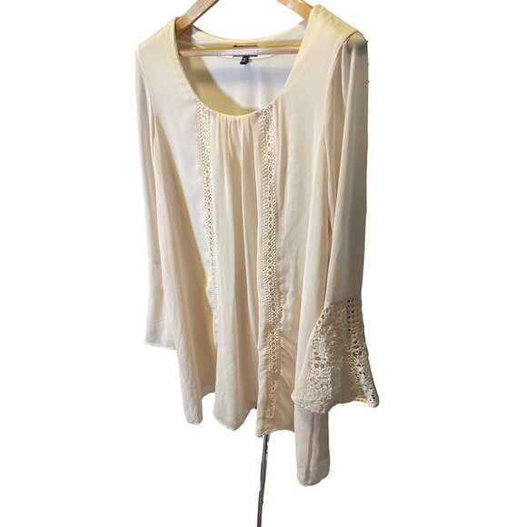 Sequin Hearts Off White Bone Lace Detail Bell Sleeve Scoop Neck Tunic Top Sz XL - Picture 3 of 9